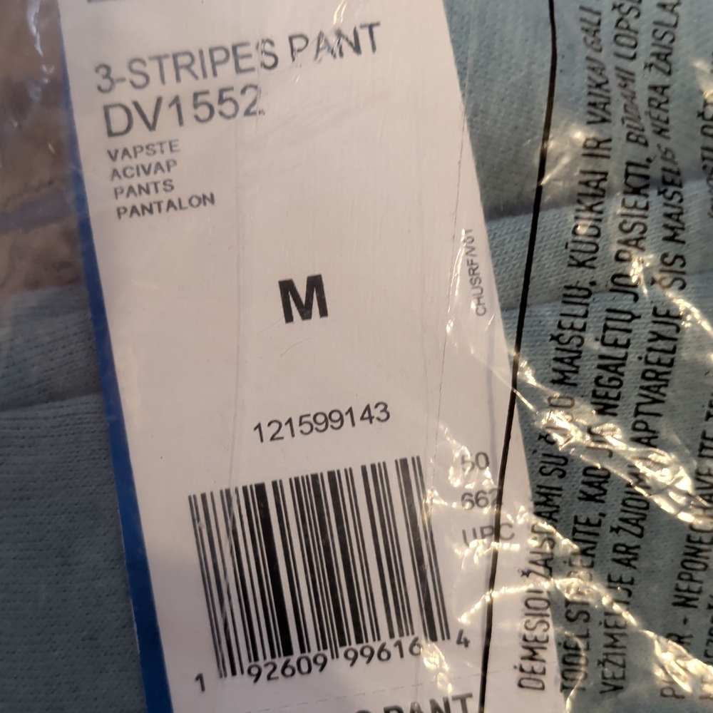 Adidas Athletic Pants BRAND NEW IN PACKAGE Adult Size Medium VAPOUR STEELE
